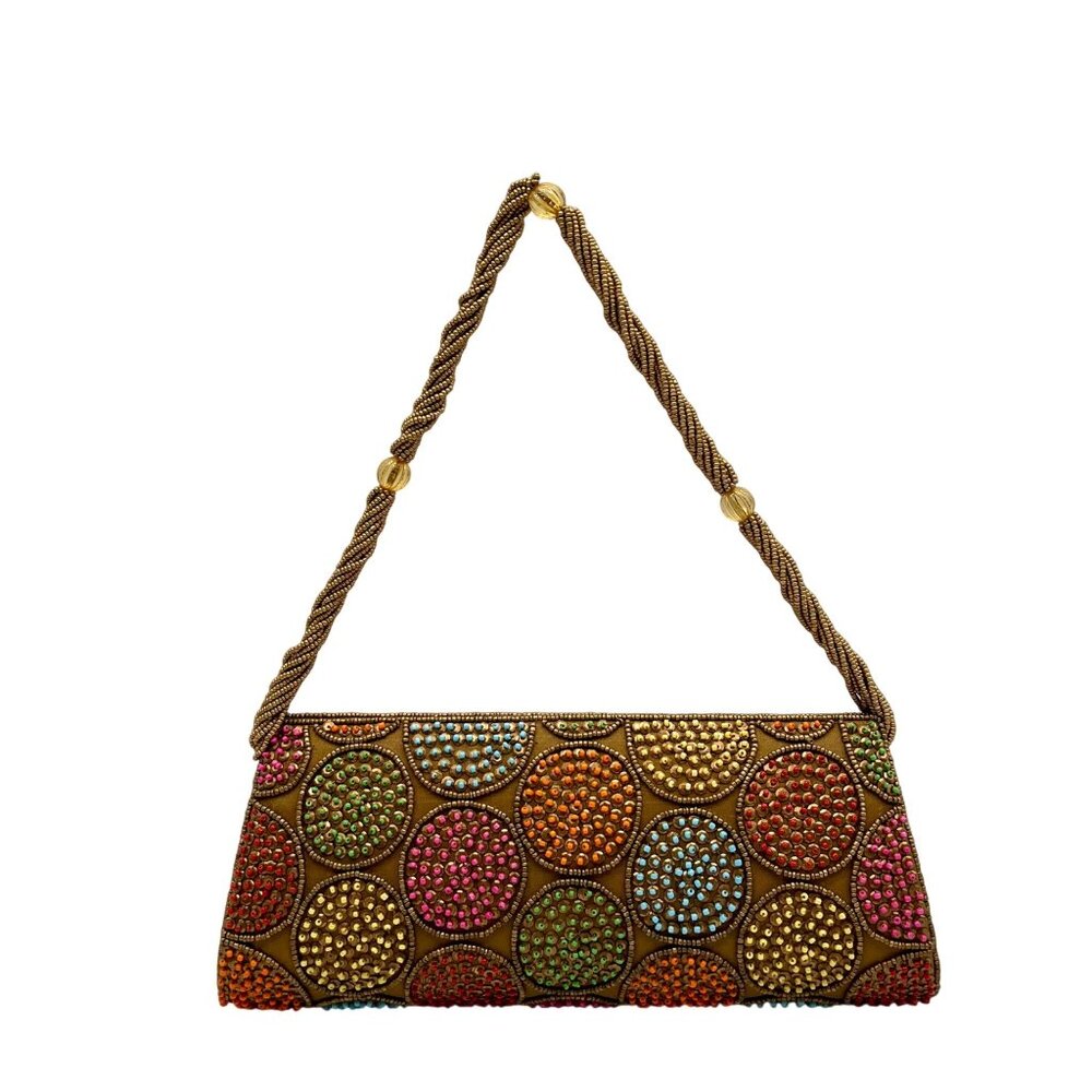 David Jeffery Multi-Colored Bronze Fabric Embellished Convertible Clutch